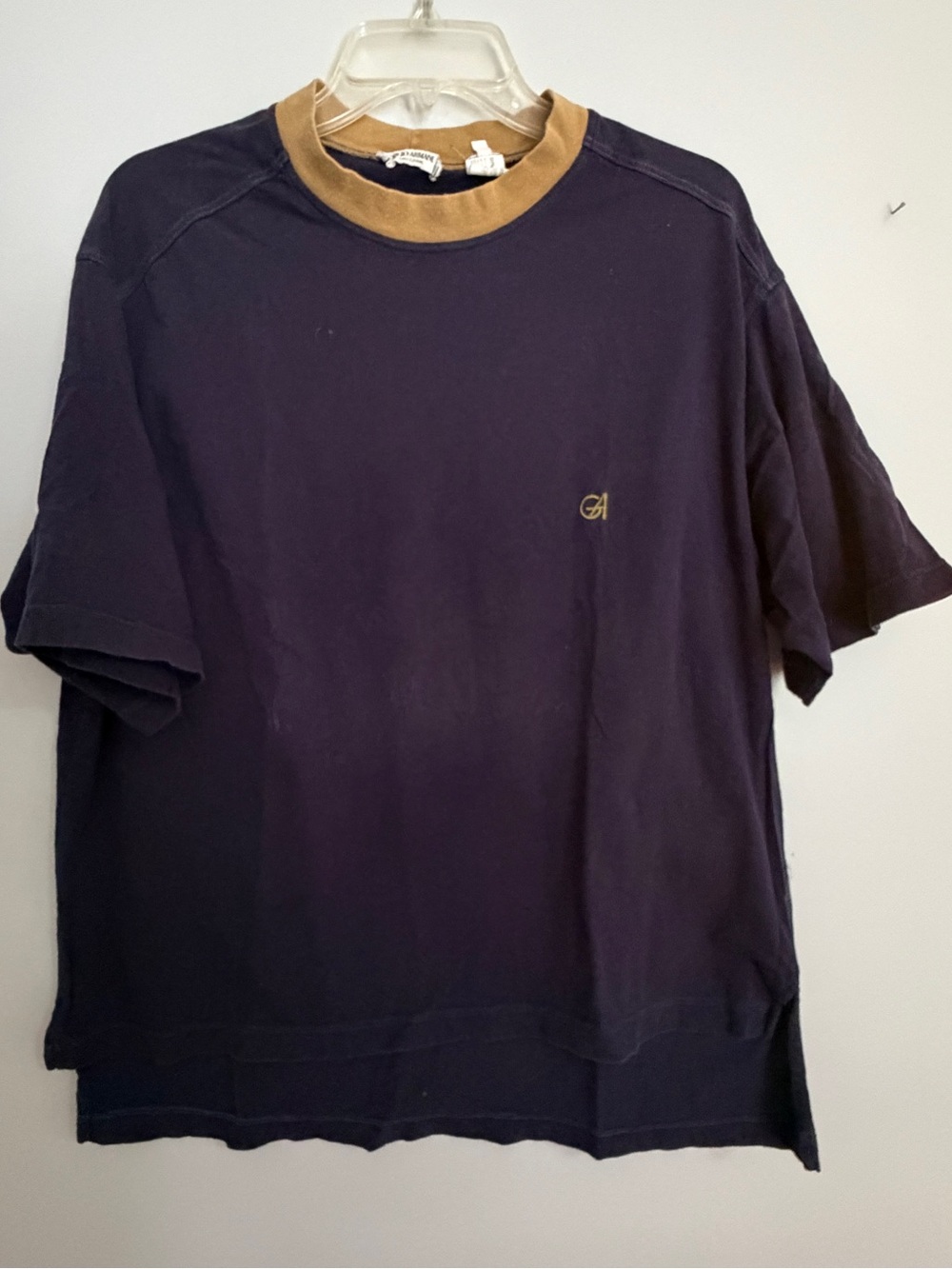 Giorgio Armani Vintage Navy Short Sleeve Tee with Tan Collar- Medium